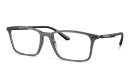 Shop Emporio Armani Logo Wide Rectangle Eyeglasses in Shiny Transparent Black online.
