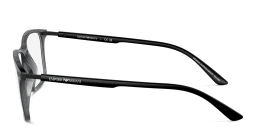 Shop Emporio Armani Logo Wide Rectangle Eyeglasses in Shiny Transparent Black online.