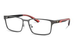 Shop SCUDERIA FERRARI Logo Wide Rectangle Eyeglasses in Gunmetal online.