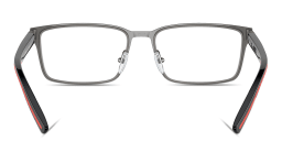 Shop SCUDERIA FERRARI Logo Wide Rectangle Eyeglasses in Gunmetal online.