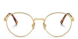 Shop MIU MIU Vertical Logo Round Eyeglasses in Gold online.