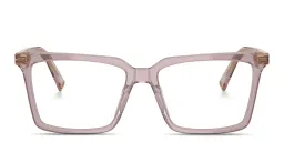 Shop MIU MIU Vertical Logo Square Eyeglasses in Transparent Purple online.