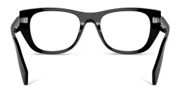 Shop PRADA Logo Irregular Eyeglasses in Black online.