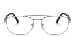 Shop PRADA Logo Wide Oval Eyeglasses in Silver online.