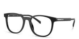 Shop PRADA Logo Panthos Eyeglasses in Black online.