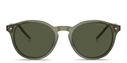Shop GIORGIO ARMANI Logo Signature Panthos Sunglasses in Transparent Green online.
