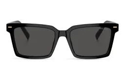 Shop MIU MIU Vertical Logo Rectangle Sunglasses in Black online.