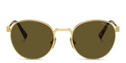 Shop MIU MIU Vertical Logo Round Sunglasses in Gold online.