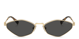 Shop MIU MIU Vertical Logo Irregular Sunglasses in Gold online.