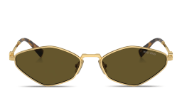 Shop MIU MIU Vertical Logo Irregular Sunglasses in Gold online.
