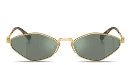 Shop MIU MIU Vertical Logo Irregular Sunglasses in Gold online.