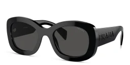 Shop PRADA Logo Oval Sunglasses in Black online.