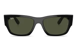 Shop Ray-Ban Carlos Unisex Rectangle Sunglasses in Black online.