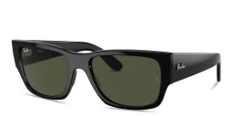 Shop Ray-Ban Carlos Unisex Rectangle Sunglasses in Black online.