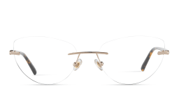 Shop EYE'M Rimless Wide Cat-Eye Eyeglasses in Gold Havana online.