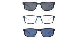 Shop EYE'M Clip-On Rectangle Eyeglasses in Blue online.