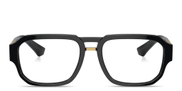 Shop Dolce & Gabbana Engraved Logo Wide Pilot Eyeglasses in Black online.