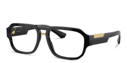 Shop Dolce & Gabbana Engraved Logo Wide Pilot Eyeglasses in Black online.