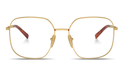 Shop PRADA Engraved Logo Wide Square Eyeglasses in Gold online.