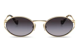 Shop MIU MIU Vertical Logo Oval Sunglasses in Gold online.
