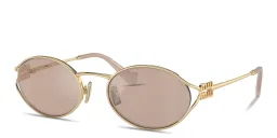 Shop MIU MIU Vertical Logo Oval Sunglasses in Gold online.
