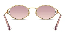 Shop MIU MIU Vertical Logo Oval Sunglasses in Gold online.