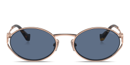 Shop MIU MIU Vertical Logo Oval Sunglasses in Pink Gold online.