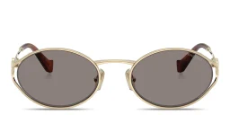 Shop MIU MIU Vertical Logo Oval Sunglasses in Pale Gold online.