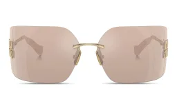 Shop MIU MIU Runway Rimless Wide Irregular Sunglasses in Pale Gold online.