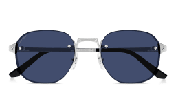 Shop Cartier Santos de Cartier Rimless Round Sunglasses in Silver online.