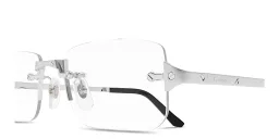 Shop Cartier Santos de Cartier Rimless Rectangle Eyeglasses in Silver online.