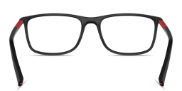 Shop PRADA Logo Lettering Wide Rectangle Eyeglasses in Rubber Black online.