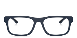 Shop Prada Linea Rossa Logo Lettering Rectangle Eyeglasses in Matte Blue online.