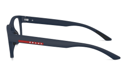Shop Prada Linea Rossa Logo Lettering Rectangle Eyeglasses in Matte Blue online.