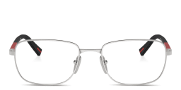 Shop Prada Linea Rossa Wide Square Eyeglasses in Silver online.