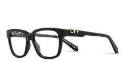 Shop OFF WHITE Metal Emblem Unisex Square Eyeglasses in Black online.