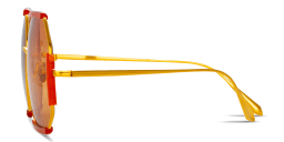 Shop LINDA FARROW Margot Oversized Wide Irregular Sunglasses in Yellow online.