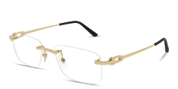 Shop Cartier Elongated C de Cartier Motif Wide Rimless Rectangle Eyeglasses in Gold online.