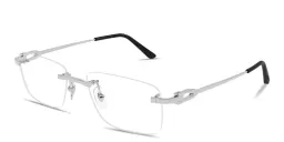 Shop Cartier Elongated C de Cartier Motif Wide Rimless  Rectangle Eyeglasses in Silver online.