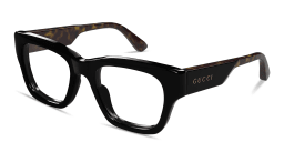 Shop GUCCI Logo Signature Square Eyeglasses in Black online.