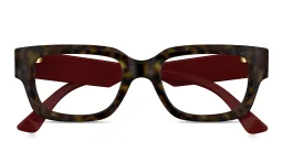 Shop GUCCI Oblique Rectangle Eyeglasses in Havana online.