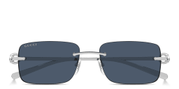 Shop GUCCI Horsebit Rimless Rectangle Sunglasses in Silver online.