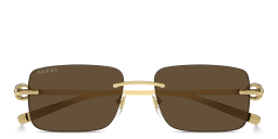 Shop GUCCI Horsebit Rimless Rectangle Sunglasses in Silver online.