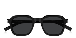 Shop SAINT LAURENT Logo Print Unisex Square Sunglasses in Black online.