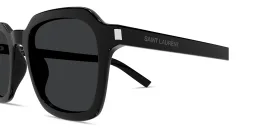 Shop SAINT LAURENT Logo Print Unisex Square Sunglasses in Black online.