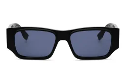 Shop FENDI FF Squared Grey Rectangular Sunglasses in Black online.