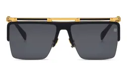 Shop BALMAIN Triomphe Unisex Half-Rim Aviator Sunglasses in Black online.