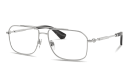Shop BURBERRY Metal Logo Wide Rectangle Eyeglasses in Silver online.