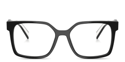 Shop PRADA Logo Signature Rectangle Eyeglasses in Black online.