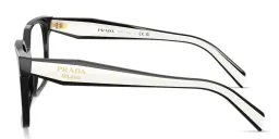 Shop PRADA Logo Signature Rectangle Eyeglasses in Black online.